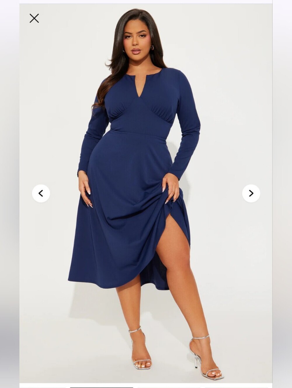 Fashion Nova Charolette Long Sleeve Midi Dress - Navy 1X (NWOT)